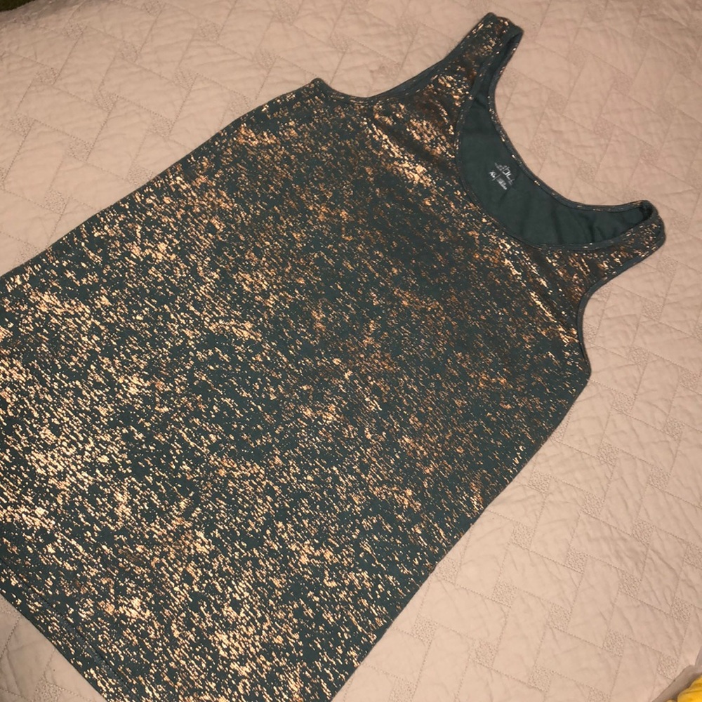 Bcg cotton tank olive green with gold accent.